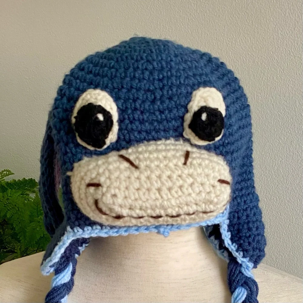 Handmade Eeyore Crochet Hand Crocheted Kids‎ Childrens Hat Purple Blue One Size